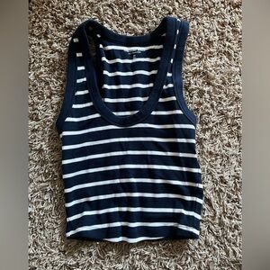 Abercrombie & Fitch Blue and White Fitted Sleeveless Tank Top